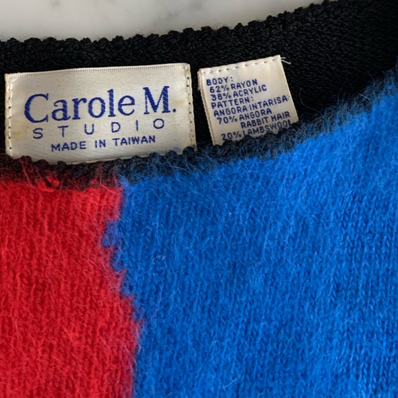 Carole M vintage black knit dress with angora details, pops of colour Size small - Picture 7 of 9